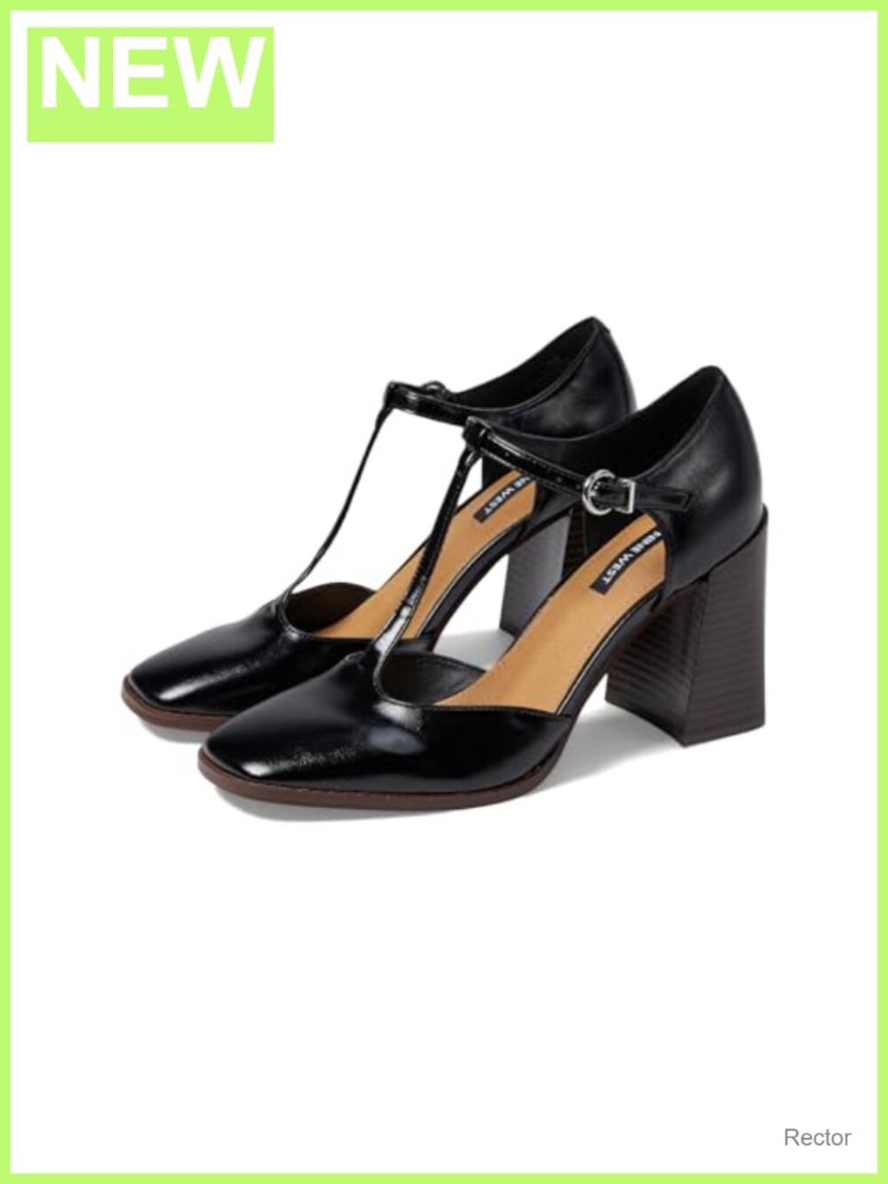 Nine West Janky Block Heel Pump Square Toe Adjustable Ankle Strap 3.15"